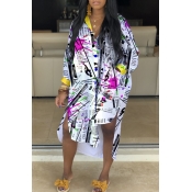 Lovely Casual Letter Printed White Mid Calf Shirt 