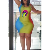 Lovely Trendy Lip Printed Multicolor Mini Dress