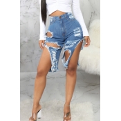 Lovely Casual Broken Holes Blue Shorts