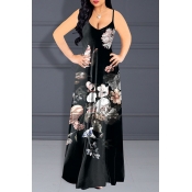 Lovely Sweet Spaghetti Straps Floral Printed Black