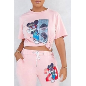 Lovely Trendy Character Printed Pink T-shirt