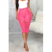 Lovely Leisure Broken Holes Pink Denim Shorts