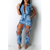 Lovely Trendy Hollow-out Baby Blue One-piece Jumps