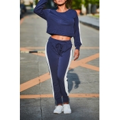 Lovely Casual Patchwork Dark Blue Two-piece Pants 