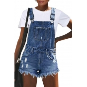 Lovely Casual Broken Holes Deep Blue One-Piece Rom