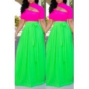 Lovely Casual Ruffle Design Light Green Skirt