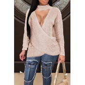 Lovely Leisure Cross-over Design Apricot Sweaters