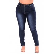 Lovely Casual Deep Blue Plus Size Jeans