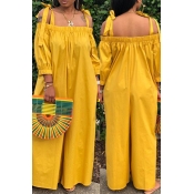 Lovely Leisure Lace-up Loose Yellow One-piece Jump
