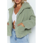 Lovely Casual Turndown Collar Zipper Design Green 