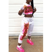 Lovely Trendy Letter Printed White Two-piece Pants