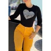 Lovely Casual Hot Drilling Decorative Black T-shir