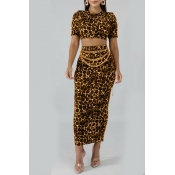Lovely Casual Leopard Printed Yellow Two-piece Ski