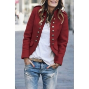 Lovely Buttons Design Wine Red Coat