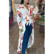Lovely Casual Asymmetrical Printed White Blouse