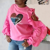 Lovely Casual Hollow-out Rose Red Sweatshirt Hoodi