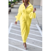 Lovely Trendy Pocket Patched Yellow One-piece Jump