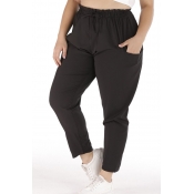 Lovely Casual Lace-up Black Plus Size Pants