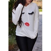 Lovely Casual Hooded Colla Printed White Hoodie