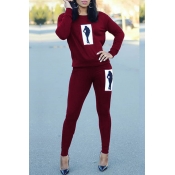 Lovely Casual Printed Wine Red Two-piece Pants Set