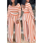 Lovely Casual Striped Orange Two-piece Pants Set