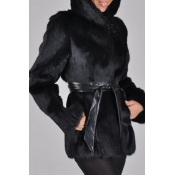 Lovely Trendy Winter Lace-up Black Coat