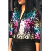 Lovely Casual Sequined Decorative Multicolor Coat