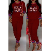 Lovely Casual Letter Printed Wine Red Two-piece Pa