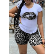 Lovely Casual Printed White Two-piece Shorts Set