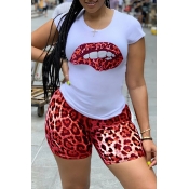 LW Casual Printed Red Two-piece Shorts Set