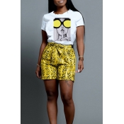 Lovely Trendy Printed Yellow Two-piece Shorts Set