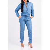 Lovely Trendy Drawstring Blue One-piece Jumpsuit