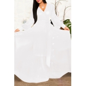 Lovely Sweet Lace-up White Floor Length Dress