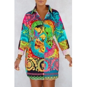 Lovely Casual Turndown Collar Printed Multicolor M
