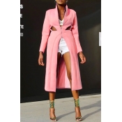 Lovely Casual Mandarin Collar Hollow-out Pink Coat