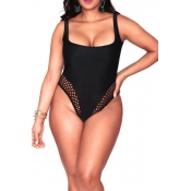Lovely Hollow-out Black Plus Size One-piece Swimwe