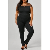 Lovely Casual Patchwork Black Plus Size One-piece 
