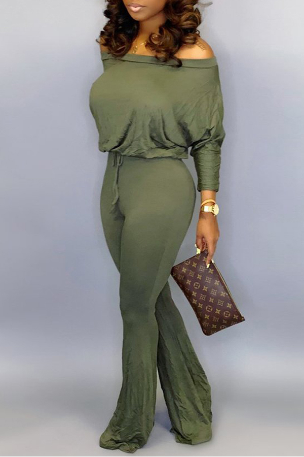 

Lovely Casual Dew Shoulder Army Green One-piece Jumpsuit