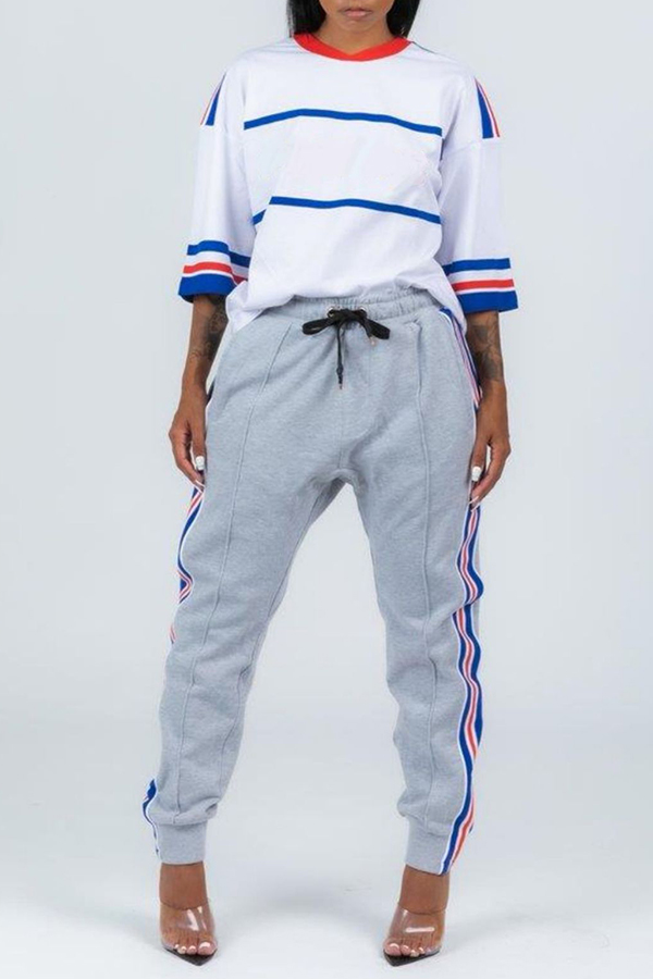 Lovely Casual Patchwork White Two-piece Pants Set