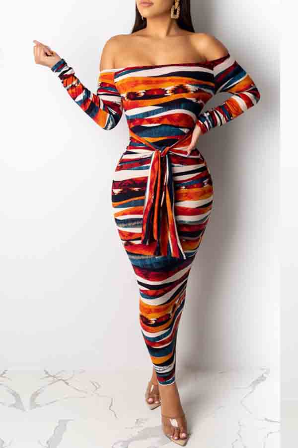 

Lovely Leisure Striped Knot Design Jacinth Ankle Length Dress