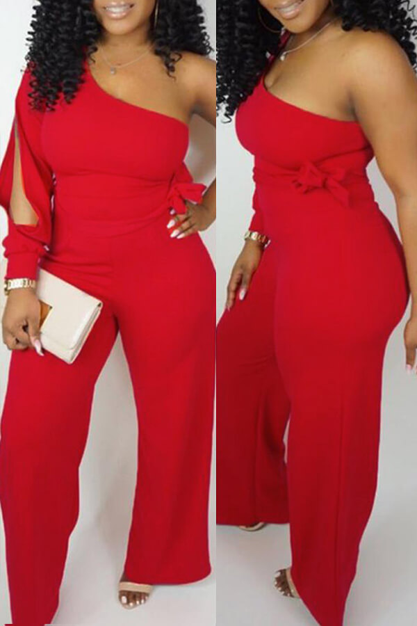 Cheap Jumpsuit Lovely Work One Shoulder Red One-piece Jumpsuit