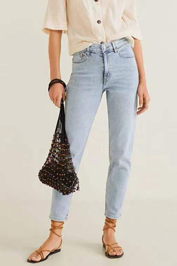 

Lovely Trendy Zipper Design Baby Blue Jeans