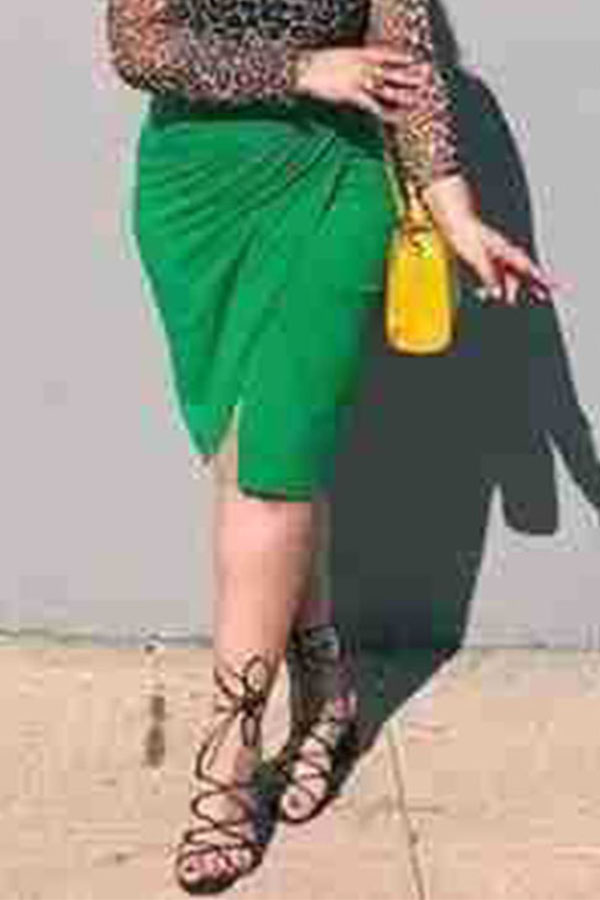 Cheap Plus Size Skirts Lovely Casual Slit Green Plus Size Skirt