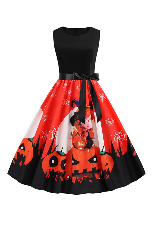 

Lovely Hallowmas Printed Red Dress