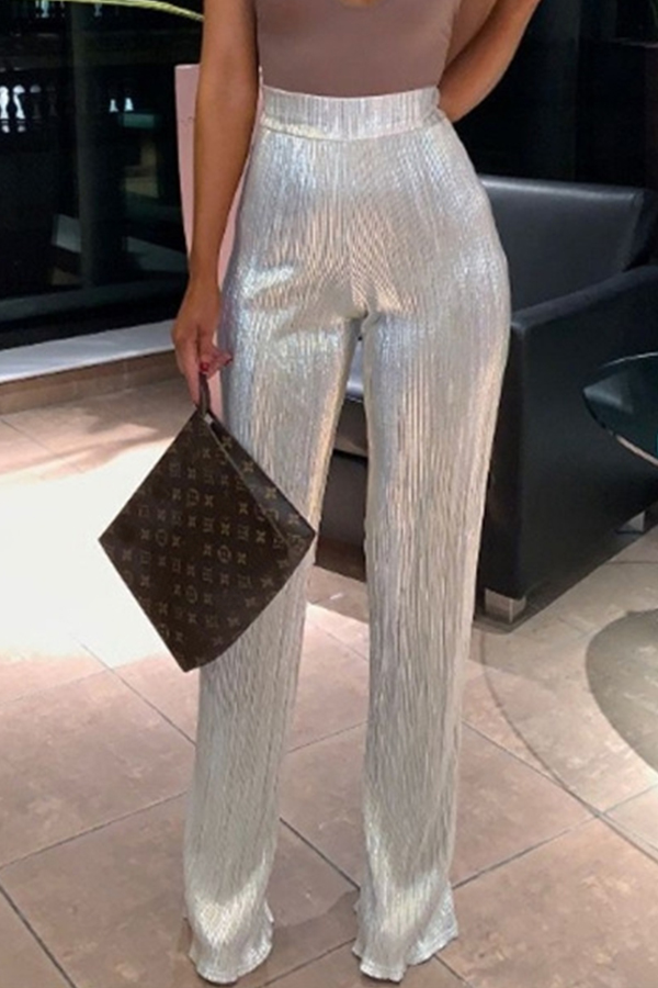 

Lovely Trendy Loose Silver Pants