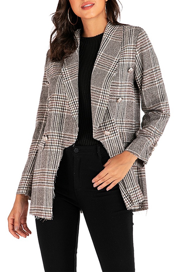 

Lovely Casual Grid Printed Grey Blazer