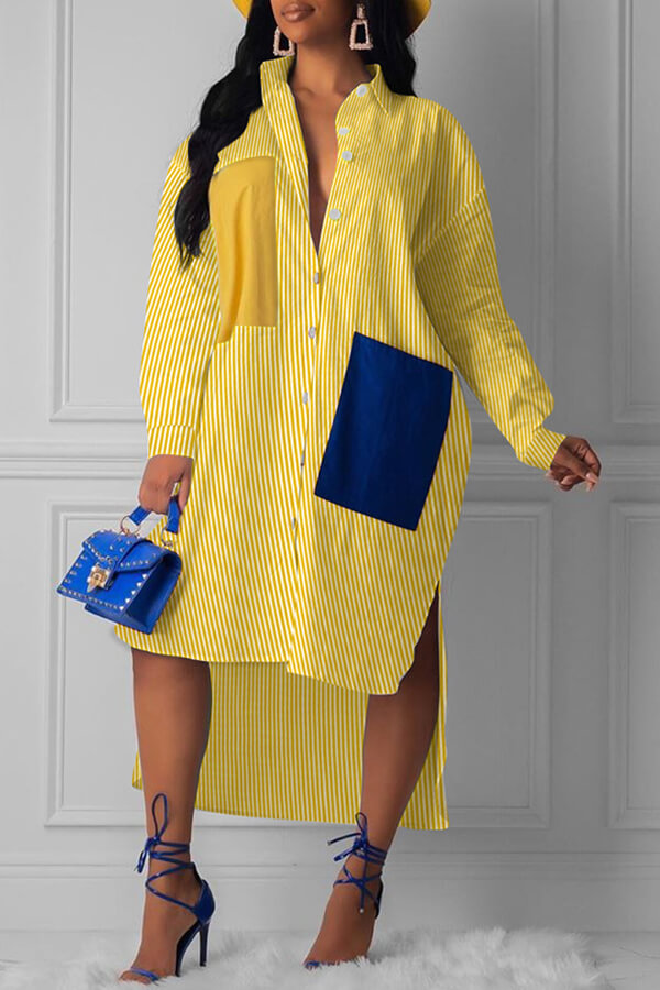 

Lovely Casual Striped Yellow Knee Length Dress