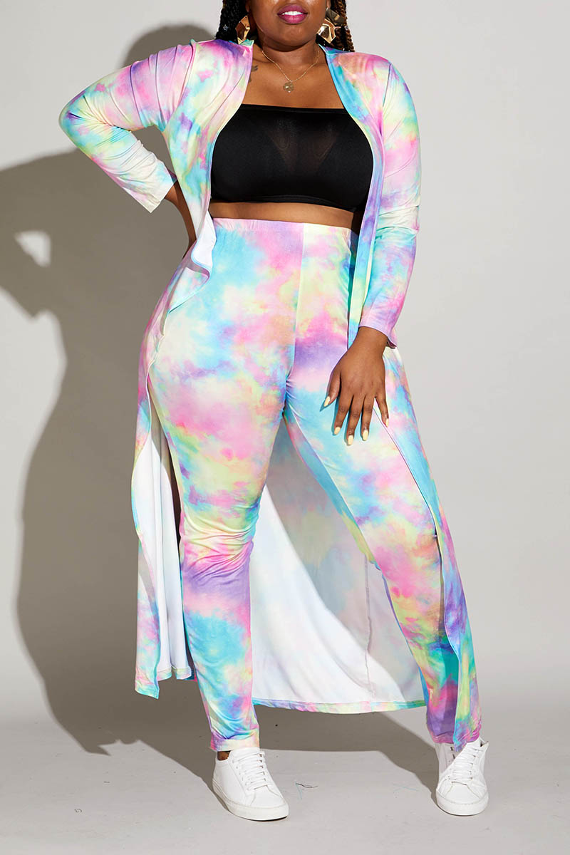 Lovely Casual Gradual Change Printed Multicolor Plus Size Two-piece Pants Set