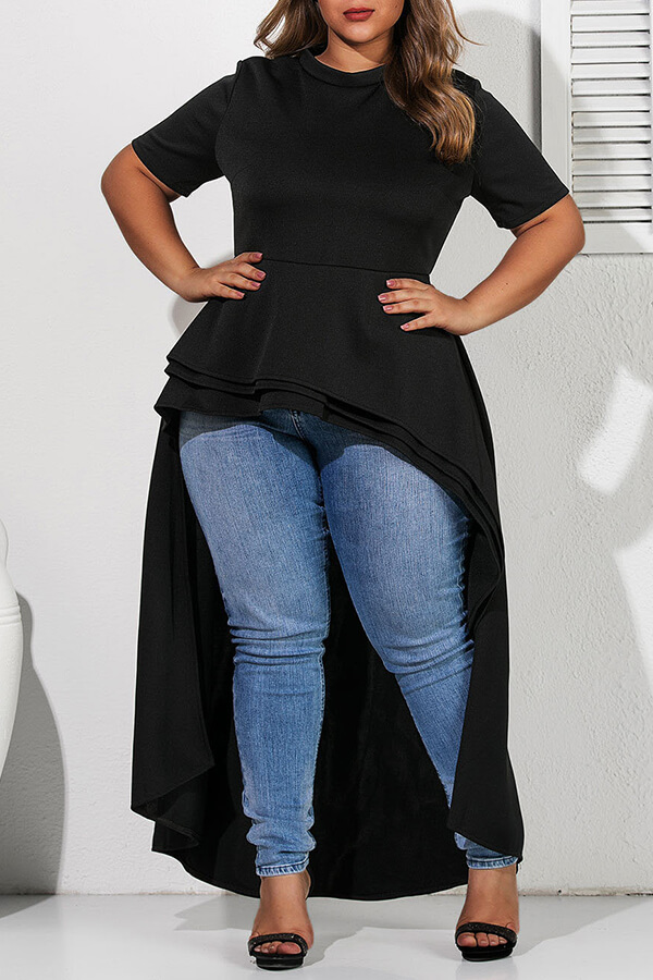 Cheap Plus Size Blouses&Shirts Lovely Casual Asymmetrical Black Plus S