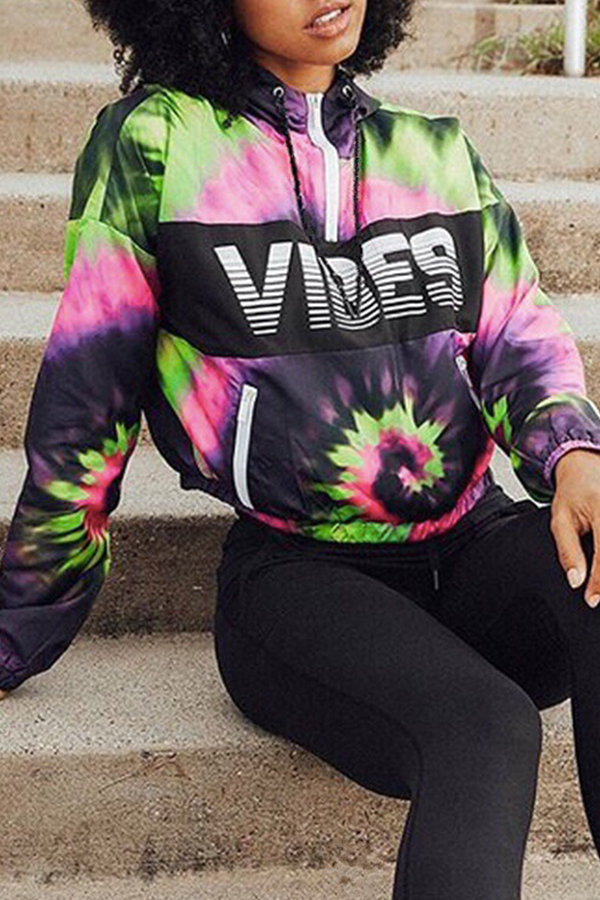 

Lovely Sportswear Hooded Collar Printed Purple Hoodie